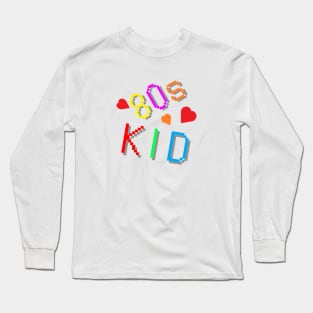 80s Kid. Colorful Retro Design with Hearts. (White Background) Long Sleeve T-Shirt